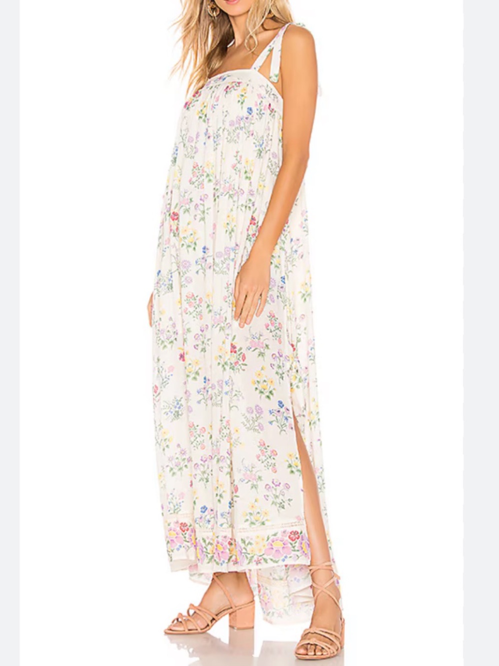 Spell & The Gypsy Sz L Dress Posy Gardenia Floral Maxi Sundress Boho Vacation 。